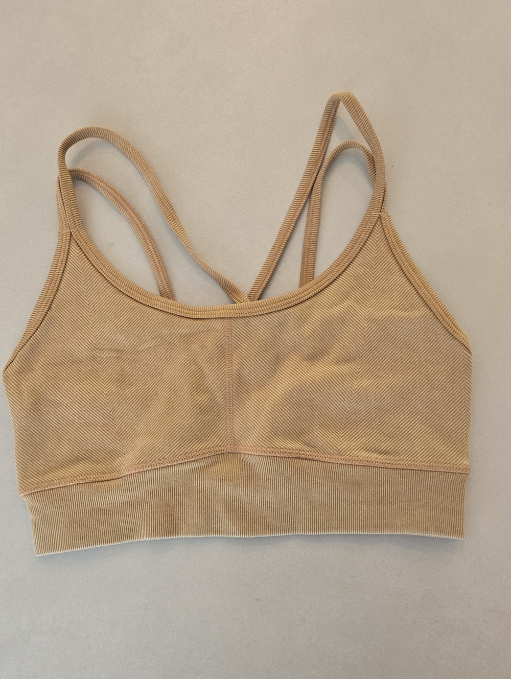 JoyLab Ribbed Strappy Sports Bra In Tan Size M